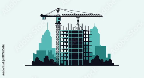 Architectural Illustration: Construction Of Modern Skyscraper Amidst Urban Landscape
