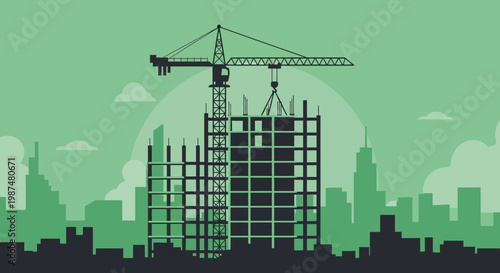 Architectural Illustration: Construction Project Underway Building New Urban Designs