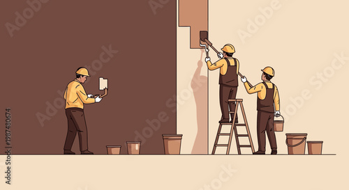 Builders Working Together to Renovate Freshly Painted Wall for Residential Spaces