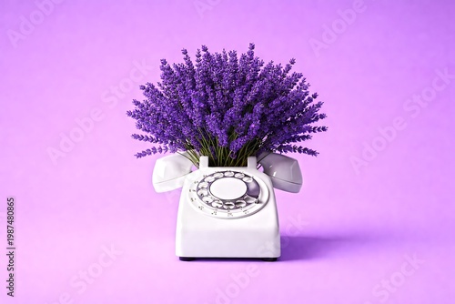 Lavender Bouquet Inside Vintage Telephone Creative Surreal Communication Concept Design
