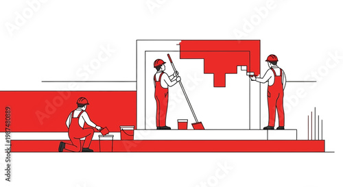 Building Renovation: Construction Workers Painting and Redesigning Modern Architecture