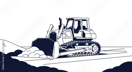 Bulldozer At Work: Illustration Depicting Earthmoving And Civil Engineering Process