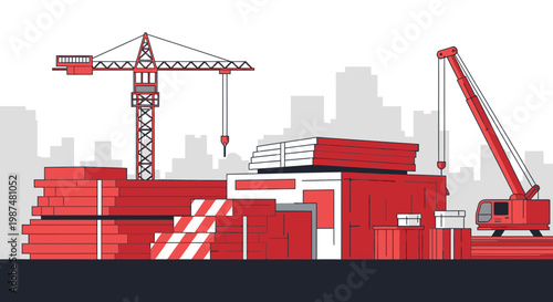 Conceptualizing Urban Construction: A Crimson Illustration of Building and Development