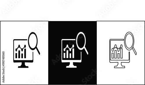 Business data analytics icon set thin line style vector illustration for analysis research market report management and evaluation. set on white  background.
