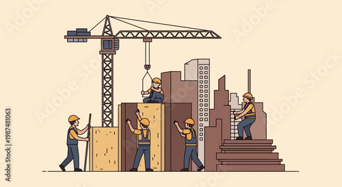 Constructing The Modern City A Group Of Builders Working On A New Architecture Project