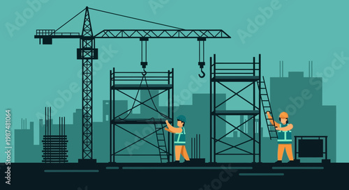 Constructing The Metropolitan Future: A Digital Illustration Of Construction Workers