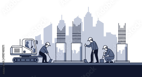 Constructing The Modern City: A Simplified Monochromatic Illustration Of Labor And Urban Progress