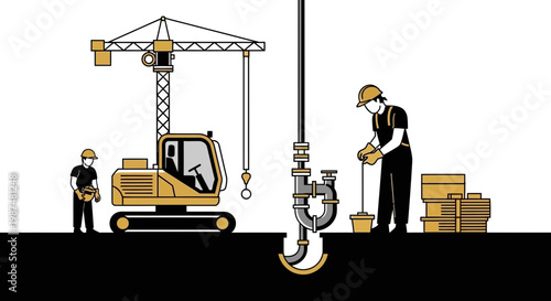 Construction and Infrastructure: A Visual Depiction of Builders at Work on Site
