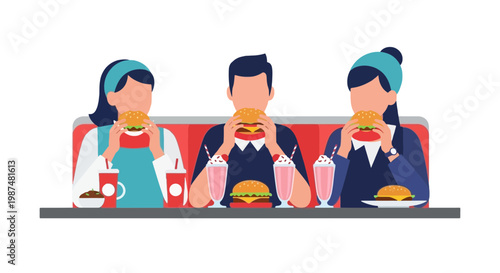 Group of People Enjoying Burgers and Drinks at a Restaurant