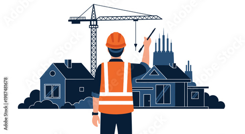 Construction Blueprint: Architect Supervising New Home Architectural Designs for Development
