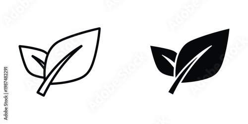 Contrast between a simple line drawing leaf and a filled black leaf icon design