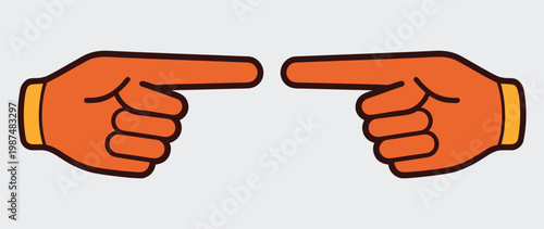 Cartoon hand pointing to the right outline isolated on white background vector