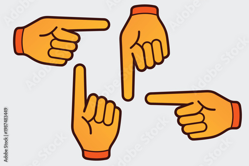 Cartoon hand pointing right gesture outline clean isolated on white background