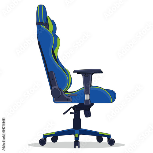 Modern Blue Lime Green Gaming Office Chair Flat Vector Illustration