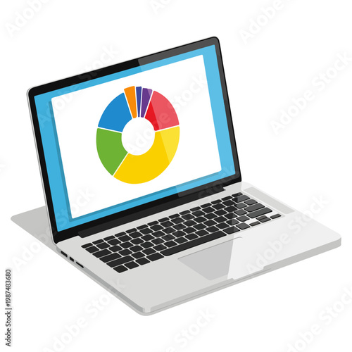modern isometric laptop with colorful donut pie chart flat vector template