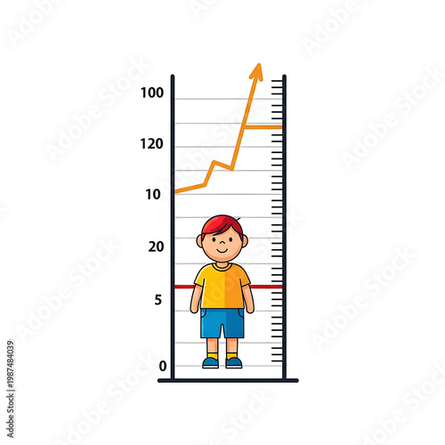 Boy standing next to growth chart.