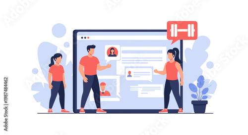 Athletes using digital fitness training platform for online workouts