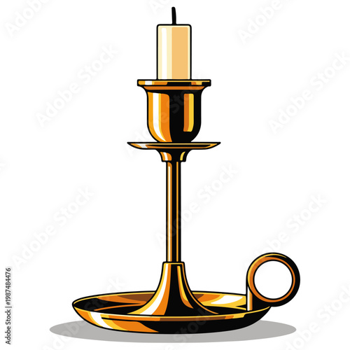 Vintage Brass Chamber Candlestick Holder Vector Illustration