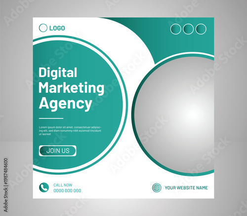 Digital marketing agency template, modern business flyer, green and white design, advertising brochure