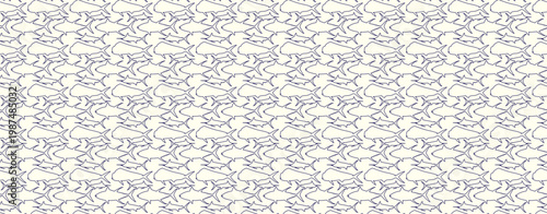 Seamless repeating pattern of blue line art fish silhouettes