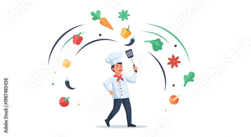 Chef tosses vegetables and ingredients in kitchen with skill and precision always