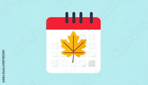 A flat design calendar with a golden maple leaf