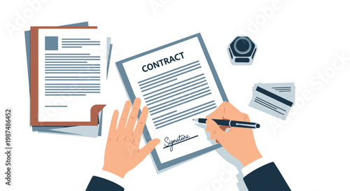 Businessman signing a formal business contract on office desk