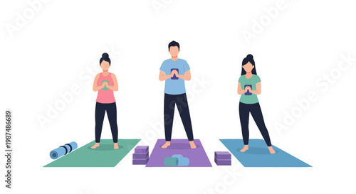 People Practicing Yoga on Mat in Studio for Wellness and Meditation