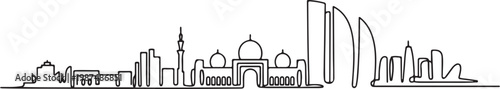 Abu Dhabi cityscape continuous one line drawing silhouette modern travel destination.one line drawing vector illustration