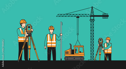 Construction Crew and Equipment Working on Building a New Structure Seamlessly