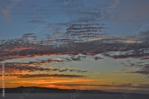 Stratocumulus clouds at sunset with the Santa Cruz Mountains in background 