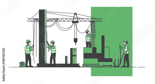 Construction Crew Working Cooperatively On a Building Site Implementing Electrical Wiring Design
