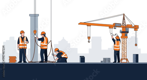 Construction Crew Working Cooperatively With Technology To Build Structures Seamlessly