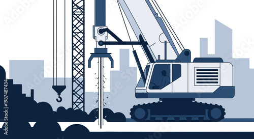 Construction Engineering Illustrative Image Showcasing Drilling Equipment and Infrastructure