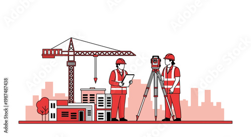 Construction Crew Inspecting Building Site and Planning New Development Project