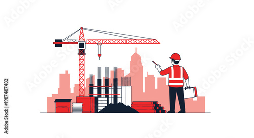 Construction Engineering Project Depicting Blueprint for City Building Development Illustration