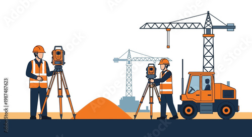 Construction Engineers Measuring Land and Overseeing the Projects with Advanced Equipment Methods