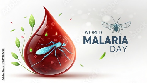 World Malaria Day artwork combining medical symbolism and mosquito threat.

