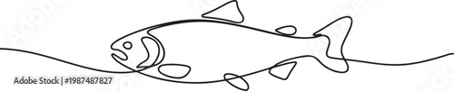Fresh salmon fish in continuous line art drawing isolated on white background. Fresh food concept.one line drawing vector illustration