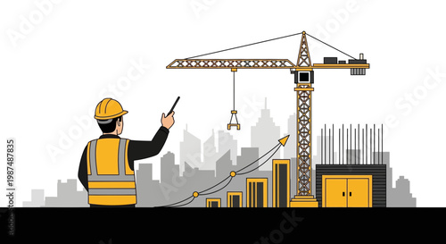 Construction Expert Directing Progress and Growth, Symbolizing Urban Development and Expansion