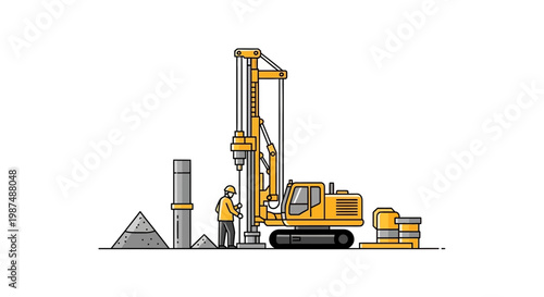 Construction Rig Operates to Create Foundation Work for a Structural Project Illustration
