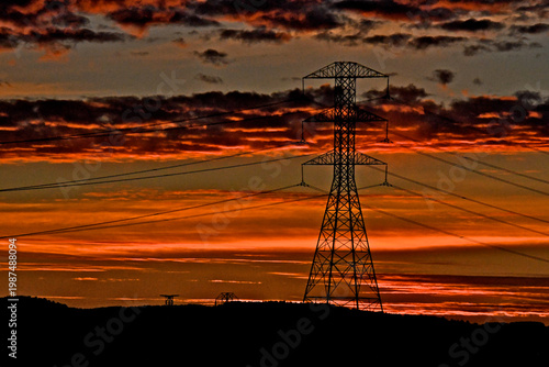Sunset Silhouettes 200+ kilowatt electrical pylon, San Francisco Bay 