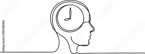 Photos Human head profile with clock inside mind single line art