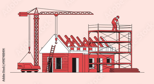Construction In Progress Minimalistic Illustration Depicting Building Under Construction