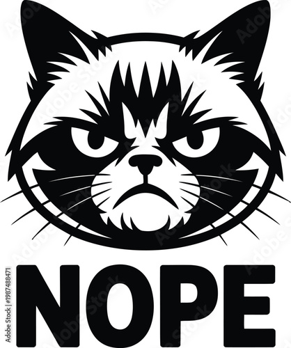 Grumpy cat face with nope text animal