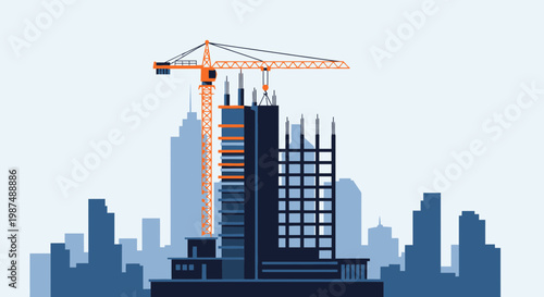 Construction Progress: A Modern Cityscape With Tower Crane And Building Development