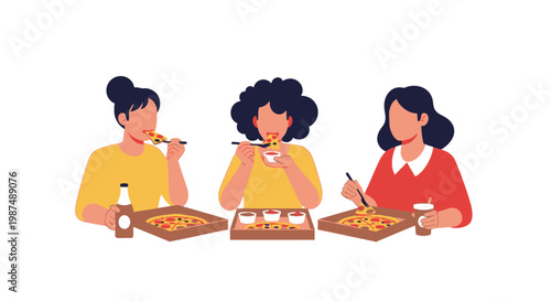 Three Women Enjoying Pizza Together at a Casual Gathering