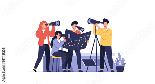 Team of Astronomers Observing and Analyzing Celestial Sky