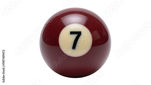 Foto Maroon billiard ball with number 7, isolated on transparent background
