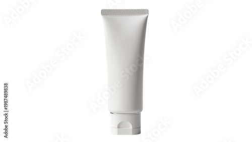 Blank white plastic cosmetic squeeze tube with flip-top cap, isolated on transparent background